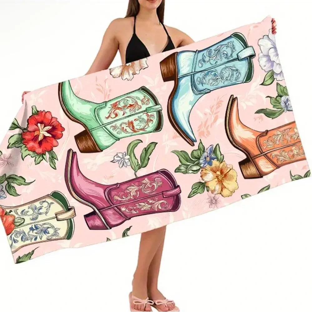 Floral Cowboy Boot Beach Towel microfiber NWT